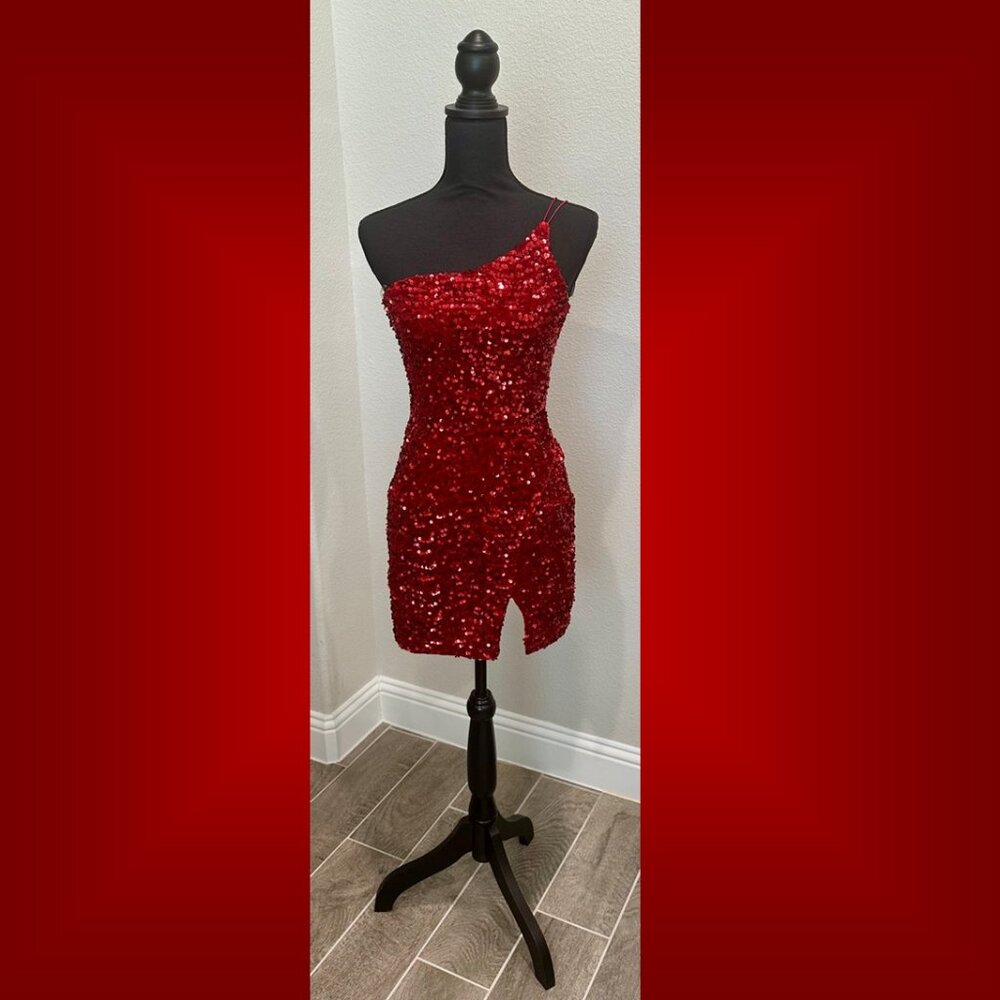 NWT Midnight Doll red Sequin one shoulder mini dress XS